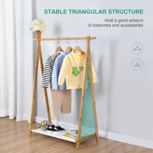 Jotsport Bamboo Kids Dress Up Rack Foldable Kids Clothing Rack with Farbic Storage Small Open Wardorbe Closet for Play Room, Nursery, Baby Shower