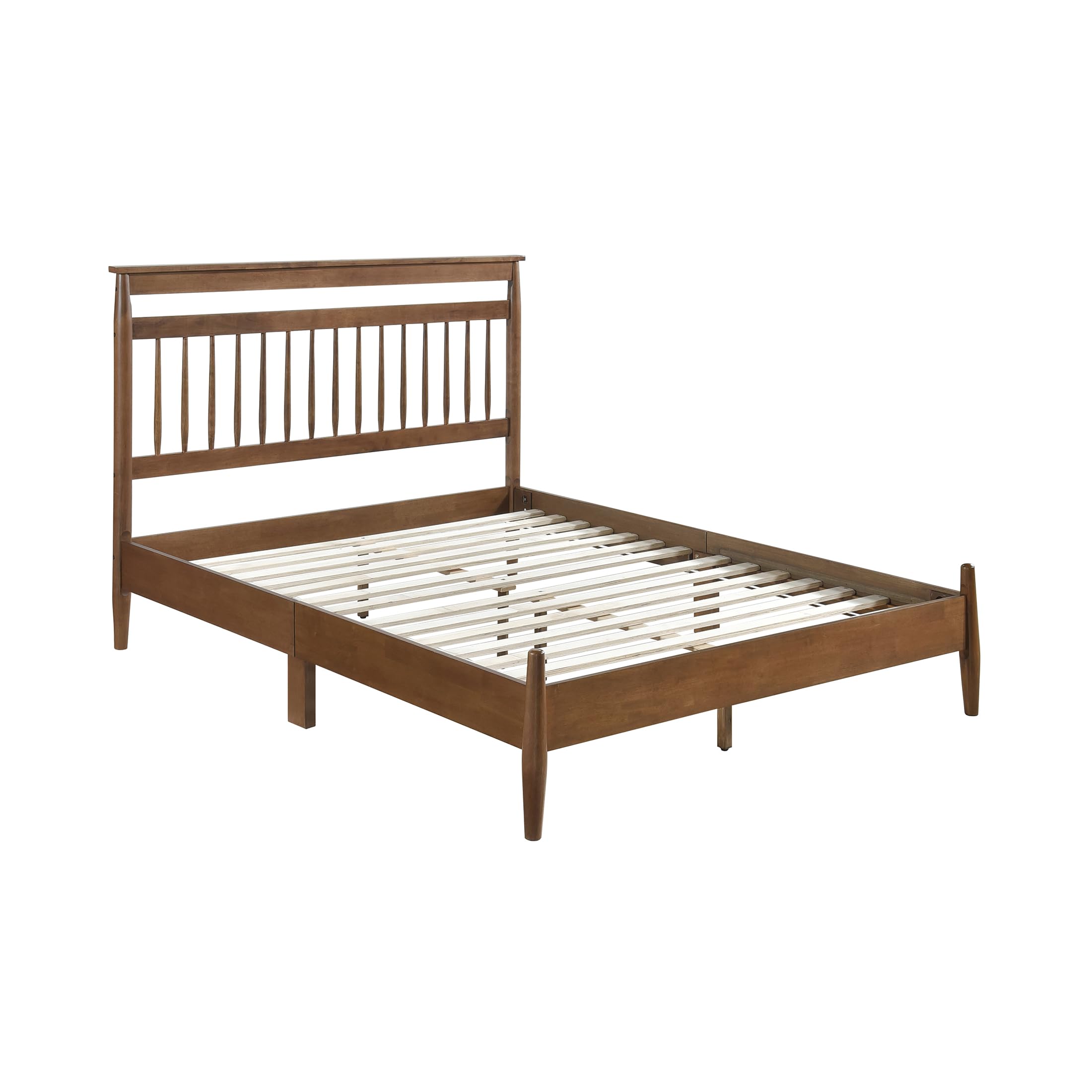 Lexicon Bed Frame with Headboard, Mid Century Modern Bed Frame with Spindle Headboard, Wood Platform Bed Frame Mattress Foundation No Box Spring Needed, Queen Bed, Caramel