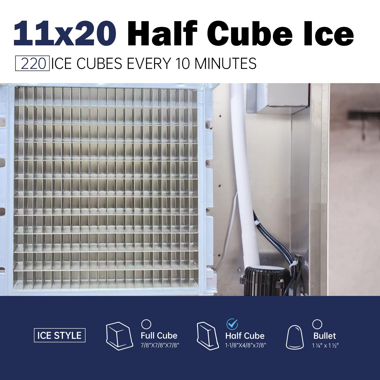 22" Commercial Ice Maker Machine 600LBS/24H with 350LBS Storage Bin, 990W SECOP Compressor, 220 Half Cube Ice Ready in 8-15 min, Air Cooled, Industrial Ice Machine for Business