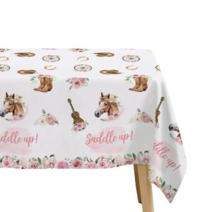 HIPVVILD Cowgirl Party Decorations Tablecloth - Horse Saddle Up Western Party Supplies Tablecover, Disposable Wild West Cowgirl Birthday Baby Shower Decorations Table Cloth - 3 Pack (54in x 108in)