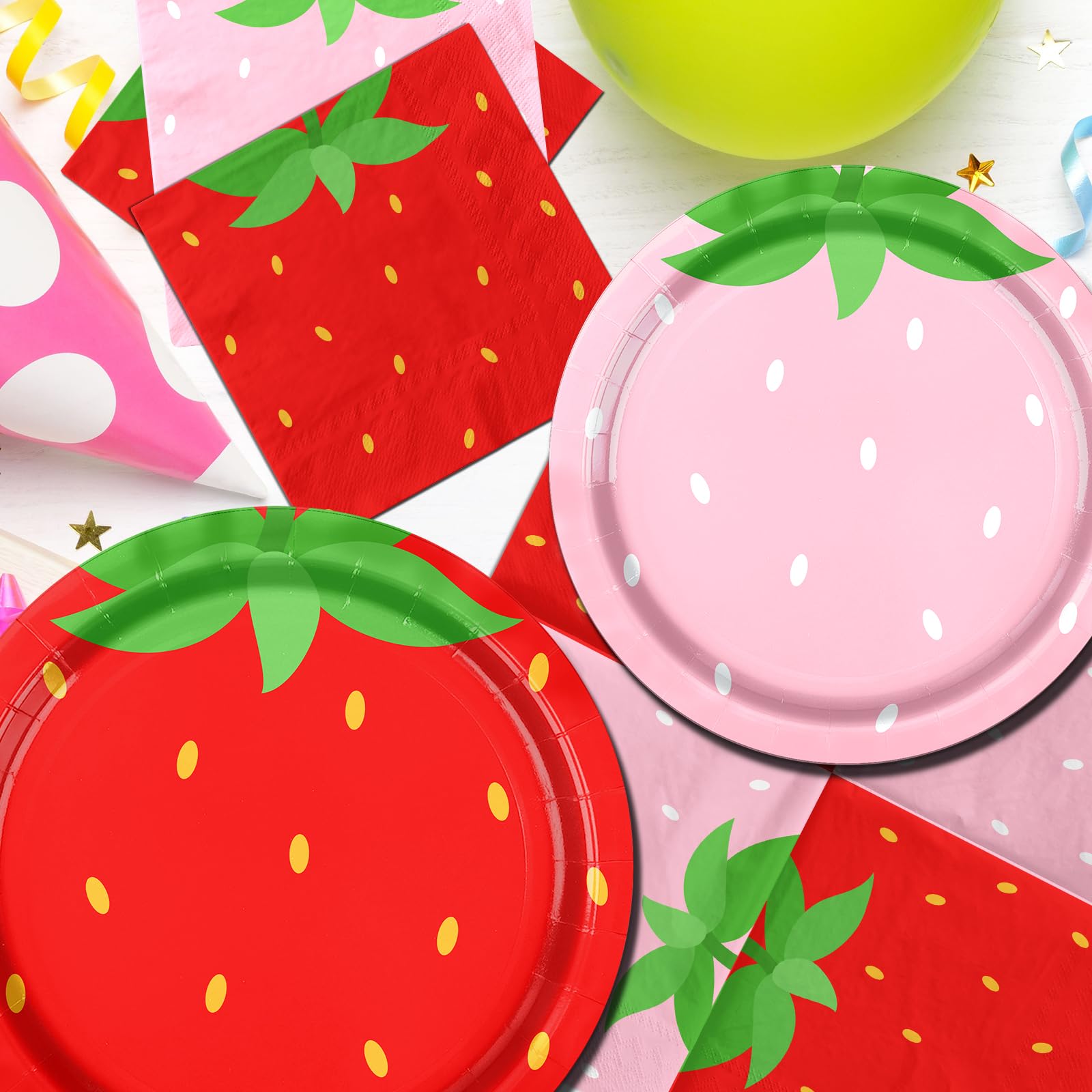 Dydamud Strawberry Party Tableware Set, Strawberry Plates Napkins, Summer Fruit Party Decoration for Kids, Baby Shower Strawberry First Birthday Party Supplies