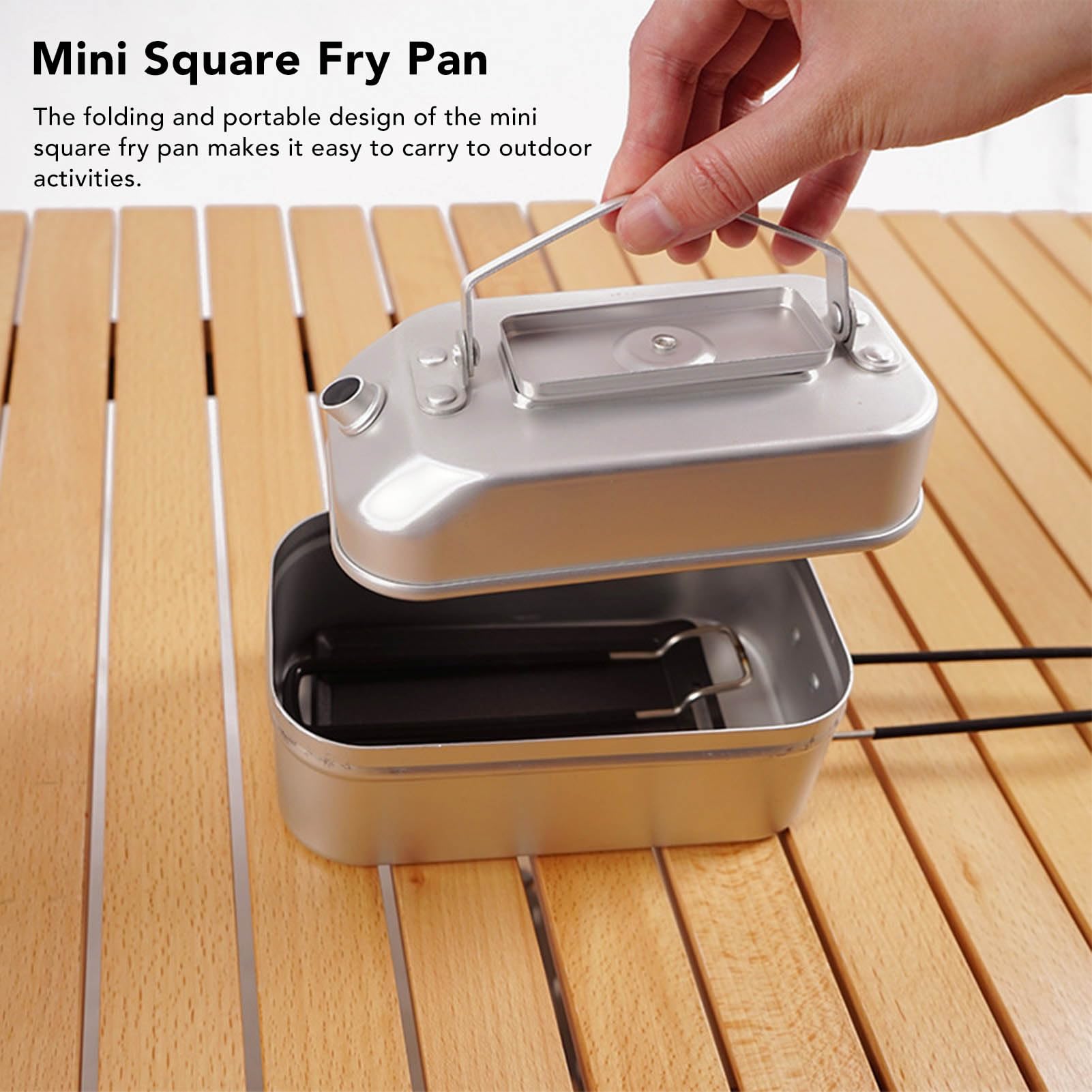 Grill Pan, Portable Griddle Pan Iron Stove Top Camping Pan Mini Square Griddle Pan with Detachable Handle for Outdoor 5.1x3.3x0.1in