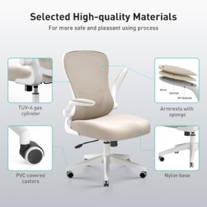 Hbada Office Chair Ergonomic Desk Chair, Office Desk Chairs with PU Silent Wheels, Breathable Mesh Computer Chair with Adjustable Lumbar Support, Flip-up Armrests, Tilt Function, Grey