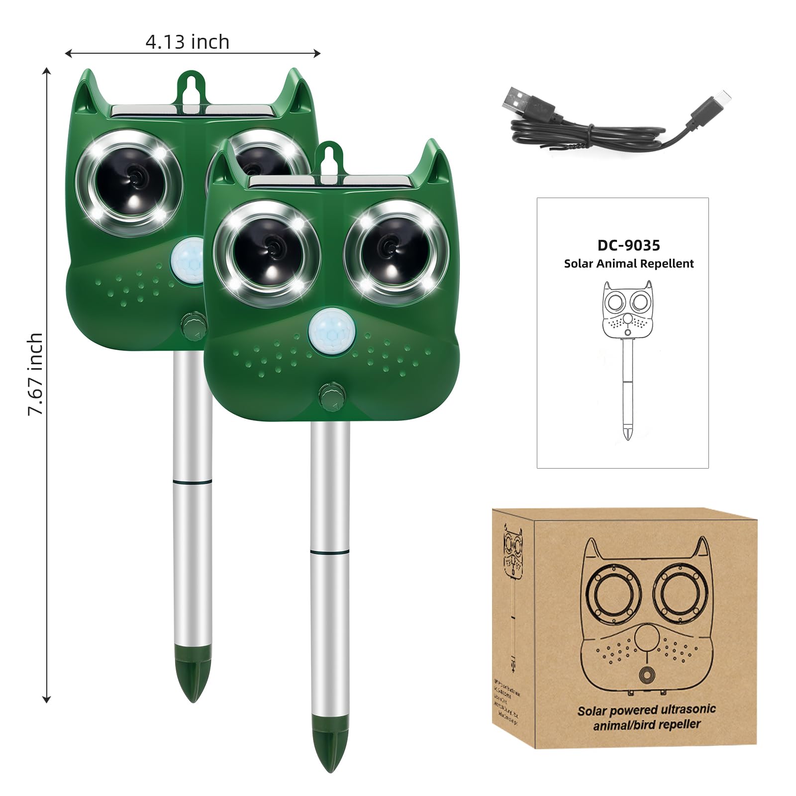 Ultrasonic Deer Repellent Devices 2024 Newest Solar Animal Repeller for Cat Dog Deer Raccoon Coyote Skunk, Waterproof Cat Deterrent Outdoor with Explosive Flashing Light, 2 Pack