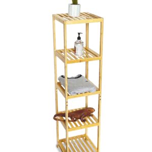 Bam & Boo - 5-Tier Multipurpose Square Shelf Modern Natural Bamboo - for Living Room, Bedroom, Office, Kitchen, Pantry(55” x 13.4” x 13.4”)