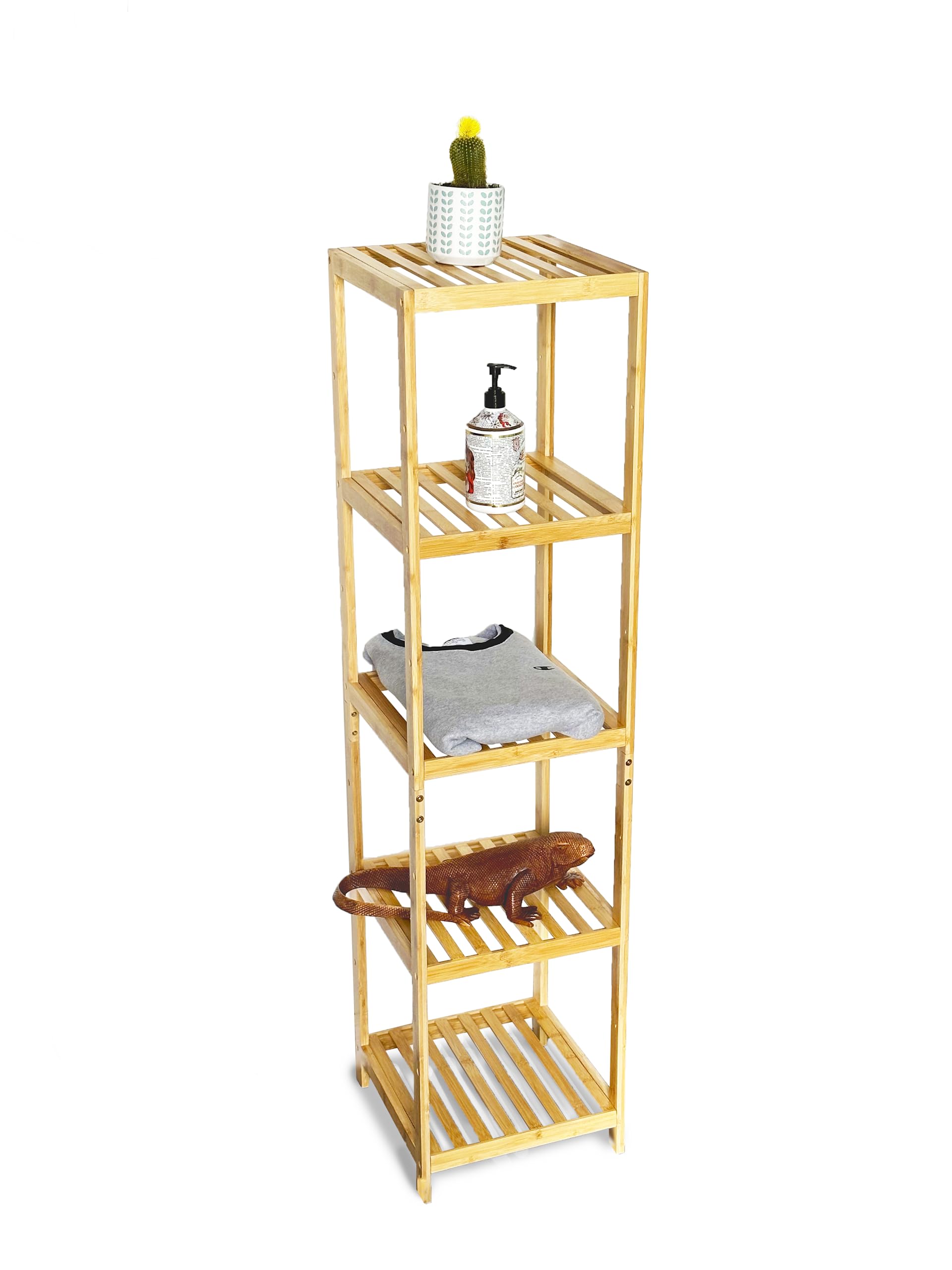 Bam & Boo - 5-Tier Multipurpose Square Shelf Modern Natural Bamboo - for Living Room, Bedroom, Office, Kitchen, Pantry(55” x 13.4” x 13.4”)