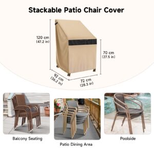 NEVERLAND Stackable Patio Chair Covers, Stacking Outdoor Chair Covers Waterproof with 600D Heavy Duty Material, Lawn Chair Covers Fits for 4-6 Stackable Paito Chairs-36"Lx28"Wx47"H (Golden)