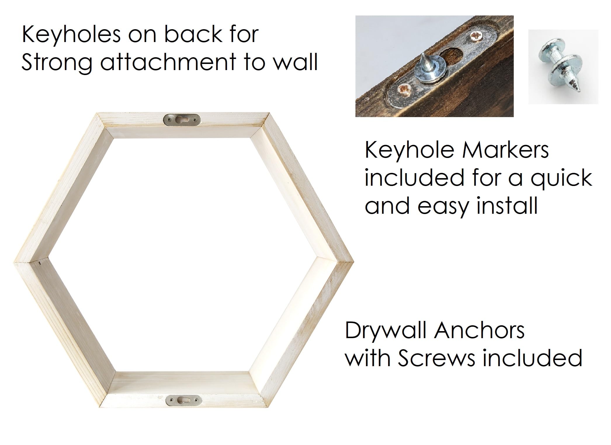 Farm and Posh Large Hexagon Floating Shelves Set of 4 – Honeycomb Shelf, Crystal Display Shelf, Wood Hexagon Wall Shelves, Farmhouse Display Shelves for Hexagon Wall Decor (Dark Walnut)