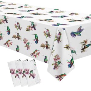 apowbls hummingbird birthday party decorations tablecloth - disposable bird hummingbird party supplies table cover, floral hummingbird bridal baby shower wedding table cloth - 3 pack (54in x 108in)