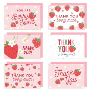 whaline 36 pack strawberry thank you cards pink fruit greeting cards with envelopes & stickers blank note cards for baby shower birthday party invitation supplies