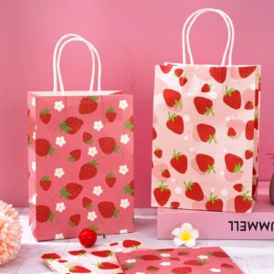 Generic AnyDesign 24Pcs Strawberry Paper Gift Bags with Handles Red Pink Strawberry Party Favor Bags Cute Goodie Candy Treat Bag for Berry Sweet Baby Shower Birthday Wedding Party Supplies