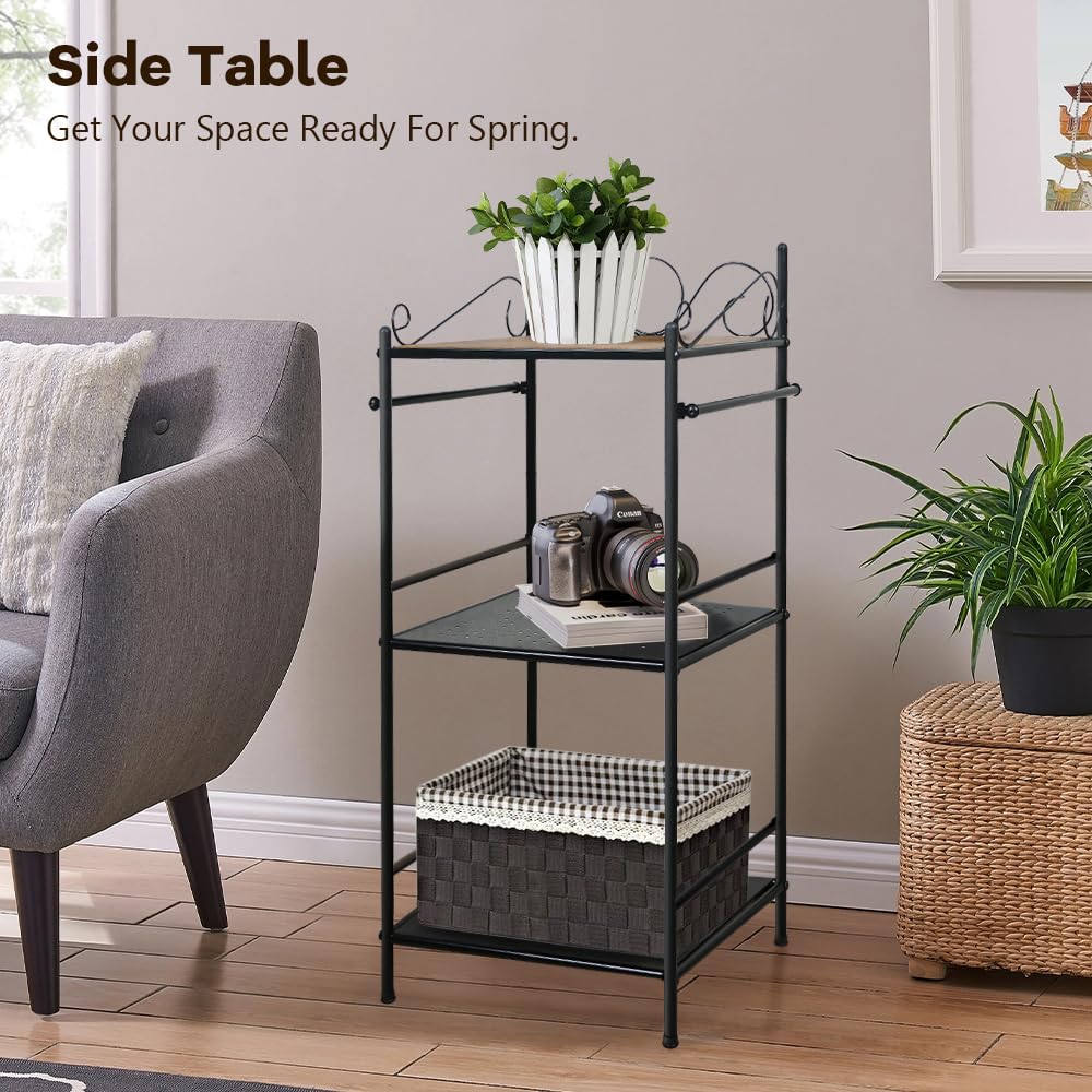 ViHOTA 3-Tier Metal Shelving Unit, Standing Storage Shelf Units for Laundry Bathroom Kitchen Pantry Closet for Small Spaces,15.6” Black Metal Rack