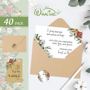 Whaline 40 Pack Christian Greeting Cards Bible Verse Floral Decorative Gift Cards with Envelopes & Stickers Blank Note Cards Assortment for Baby Shower Birthday Party Supplies