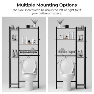 GRANNY SAYS Over The Toilet Storage Shelf, 6 Tier Metal Over Toilet Bathroom Organizer, Freestanding Over Toilet Shelf Rack with Basket & Adjustable Shelf for Bathroom, Restroom, Black