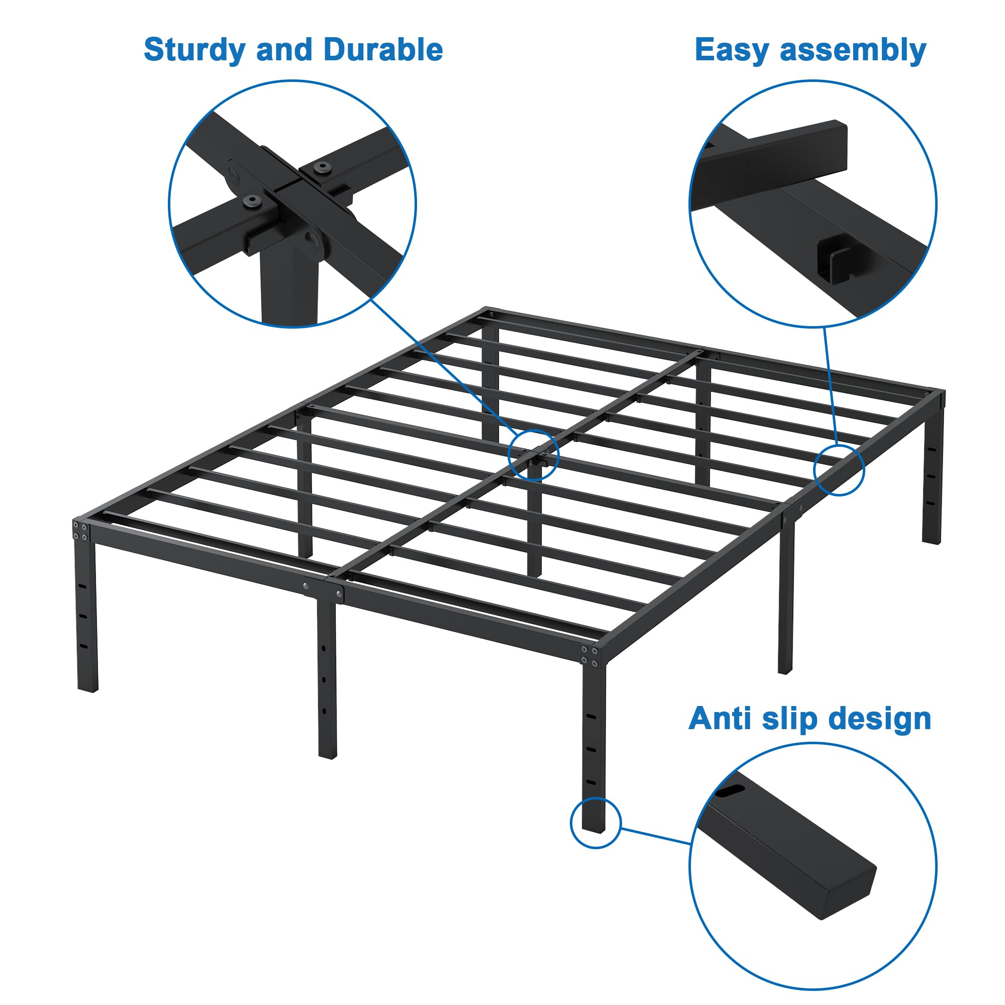 FMDMR 18 Inch Queen Bed Frame, The Metal Platform Bed Frame Queen Size with Fabric Cover Set, Heavy Duty Steel Slats Support, No Box Spring Needed, Under Bed Storage Space, Easy Assembly