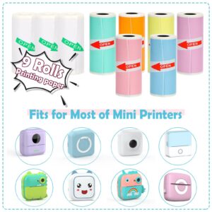 9 Rolls Mini Thermal Sticker Paper for Phomemo M02/T02 Mini Printer, Thermal Printer Paper with 57x25mm, Mini Thermal Printer Sticker Paper for Photo Journal Notes Memo