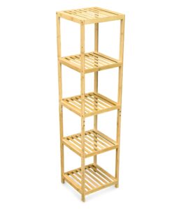 bam & boo - 5-tier multipurpose square shelf modern natural bamboo - for living room, bedroom, office, kitchen, pantry(55” x 13.4” x 13.4”)