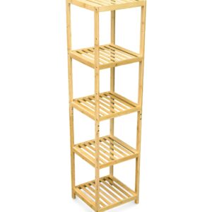 Bam & Boo - 5-Tier Multipurpose Square Shelf Modern Natural Bamboo - for Living Room, Bedroom, Office, Kitchen, Pantry(55” x 13.4” x 13.4”)