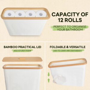 Toilet Paper Storage Basket, Toilet Paper Organizert for Bathroom Storage, Bamboo Basket Bin for Toilet Tank, Toilet Paper Holder Dispenser, 13 Rolls Compatible, Bathroom Accessories Holde