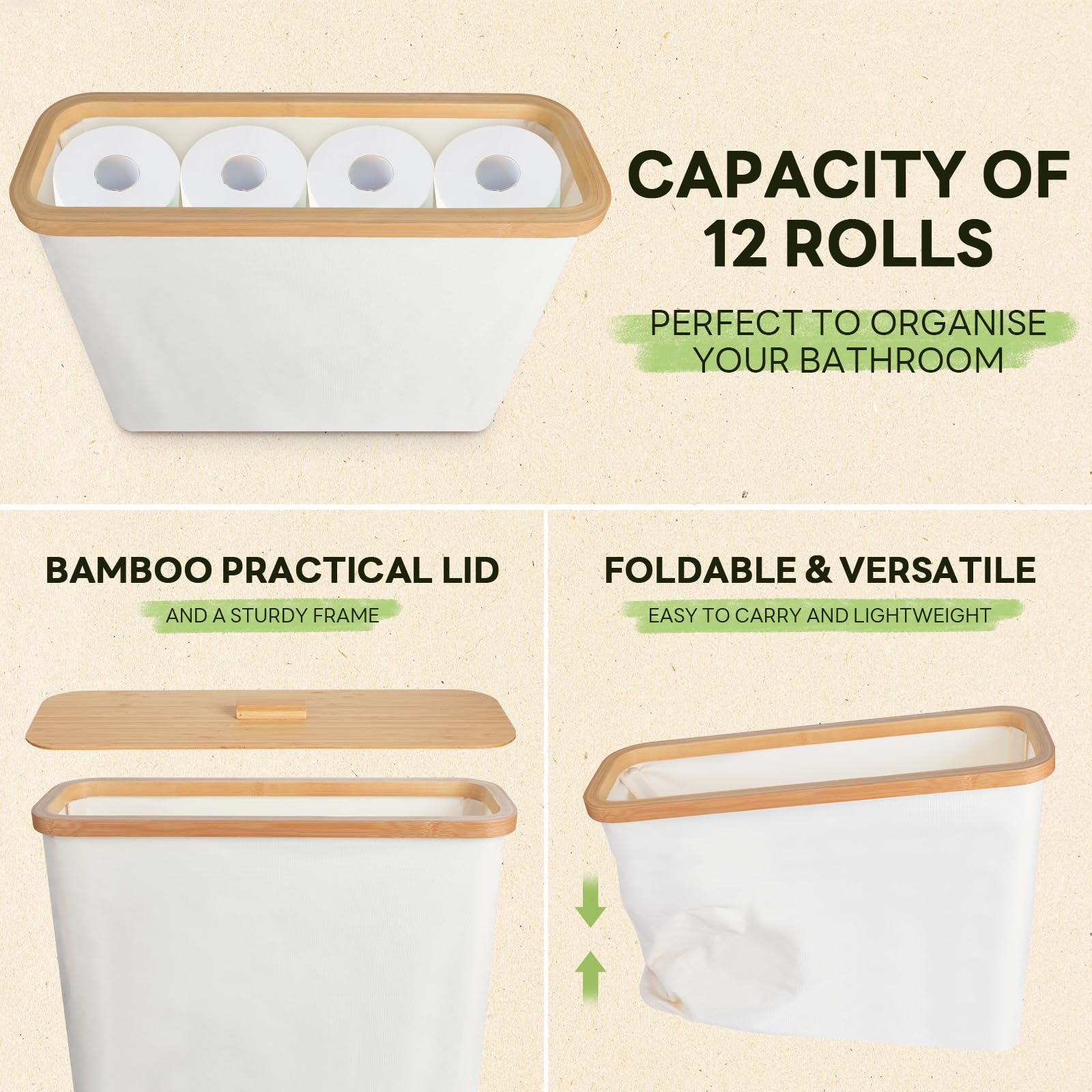 Toilet Paper Storage Basket, Toilet Paper Organizert for Bathroom Storage, Bamboo Basket Bin for Toilet Tank, Toilet Paper Holder Dispenser, 13 Rolls Compatible, Bathroom Accessories Holde