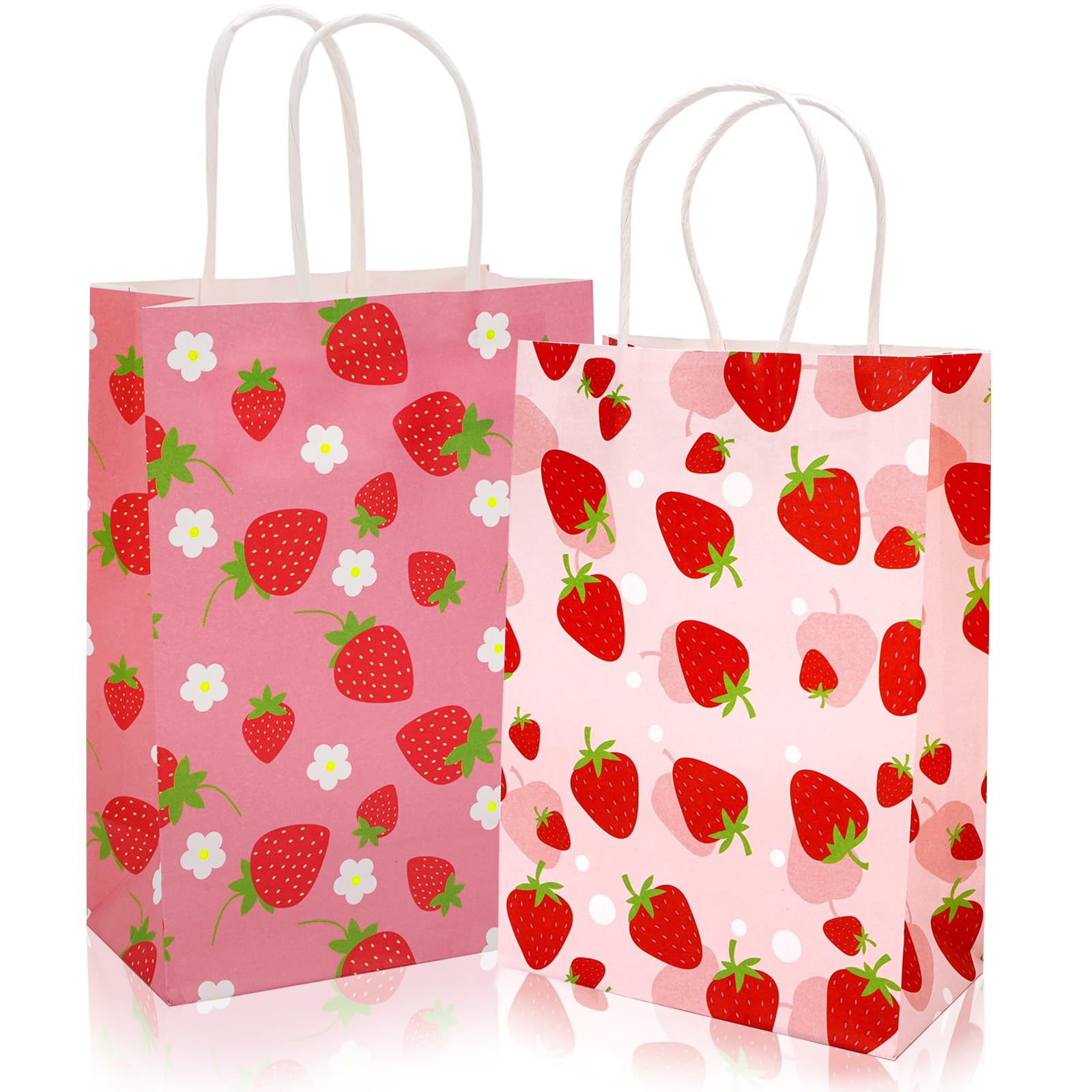 Generic AnyDesign 24Pcs Strawberry Paper Gift Bags with Handles Red Pink Strawberry Party Favor Bags Cute Goodie Candy Treat Bag for Berry Sweet Baby Shower Birthday Wedding Party Supplies