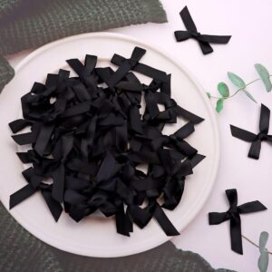 Tupalizy Ribbon Bows Mini Satin Fabric Bows Flowers for DIY Craft Sewing Scrapbooking Wedding Christmas Party Favors Bakery Treat Gift Box Decoration Packaging, 40x40x10mm, 50PCS (Black)