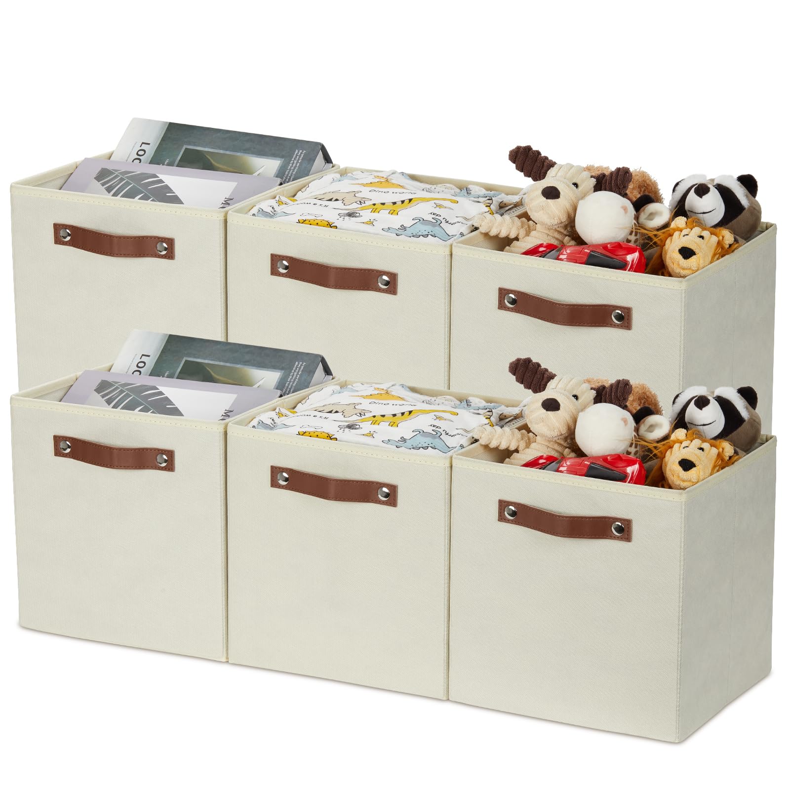 HNZIGE Fabric Storage Cubes for Organizing 6Pcs Collapsible Storage Cubes 11 Inch Cube Storage Bin With Handles, Cube Storage Bins For Cube Storage Home, Office Toy (Cream)