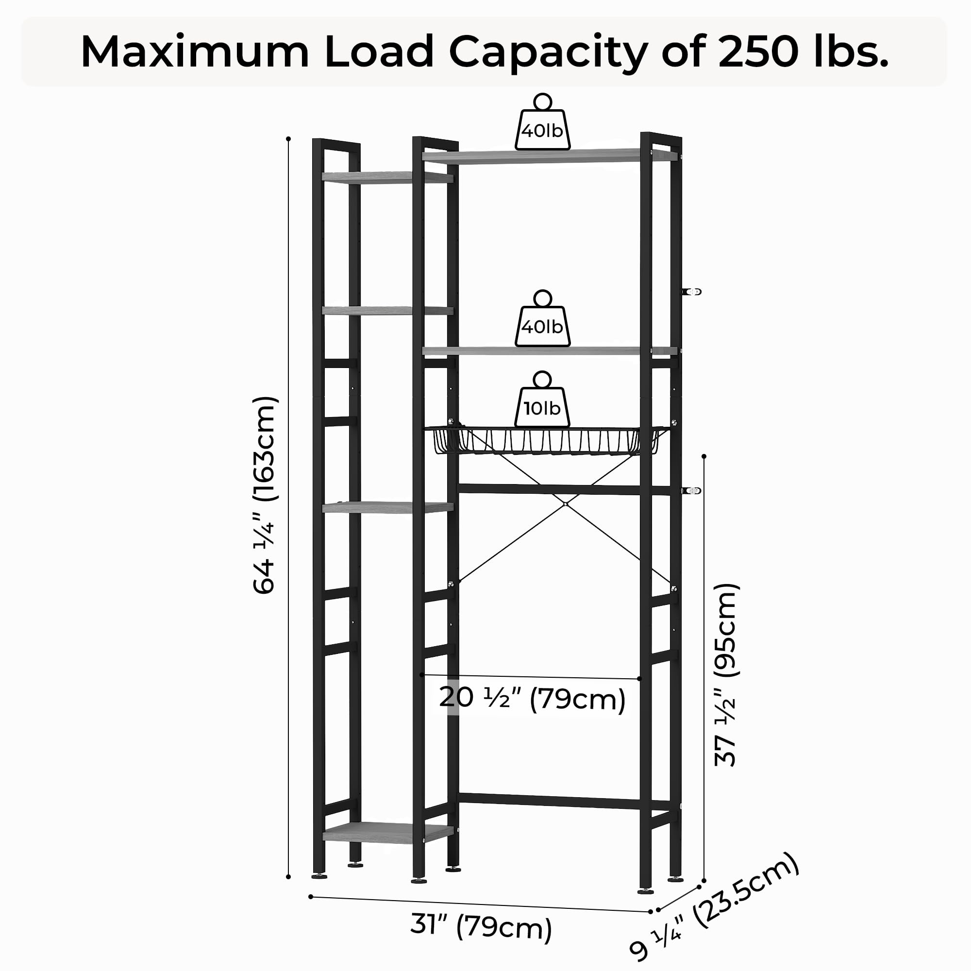 GRANNY SAYS Over The Toilet Storage Shelf, 6 Tier Metal Over Toilet Bathroom Organizer, Freestanding Over Toilet Shelf Rack with Basket & Adjustable Shelf for Bathroom, Restroom, Black