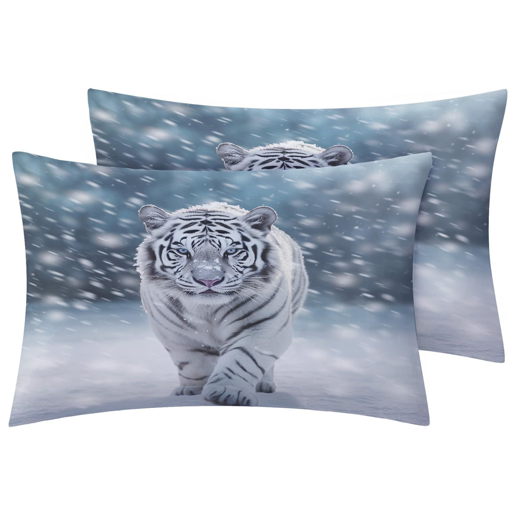 zcwl White Tiger Duvet Cover King Size | Animal Bedding Set | 3 Piece | Soft Microfiber Patterned Comforter Cover with Zipper Ties & 2 Pillowcases | Tiger Bedroom Decor