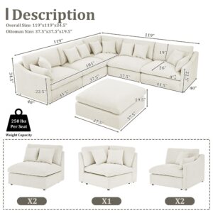 Olodumare L Shaped Modular Sectional Sofa Set with Ottoman, Free Combination Deep Seat Sofa with Down Feathers Filled,10 Pillows, 6-Seats Oversized Corner Sofa for Living Room Furniture,Chenille Beige