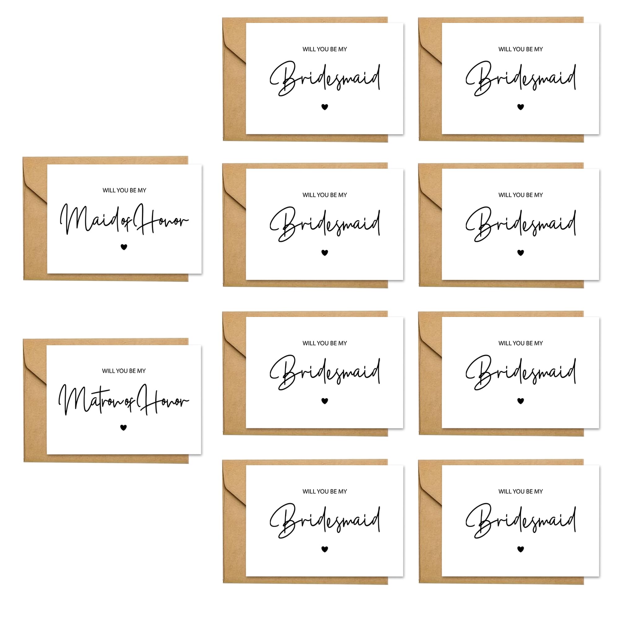 PartyGifts&beyond 10 Pcs Bridesmaid Card Will You Be My Bridesmaid Card Bridesmaid Proposal Card,8 Bridesmaid Card 1 Maid of Honor Card 1 Matron of Honor Card with 10 Envelopes(White)