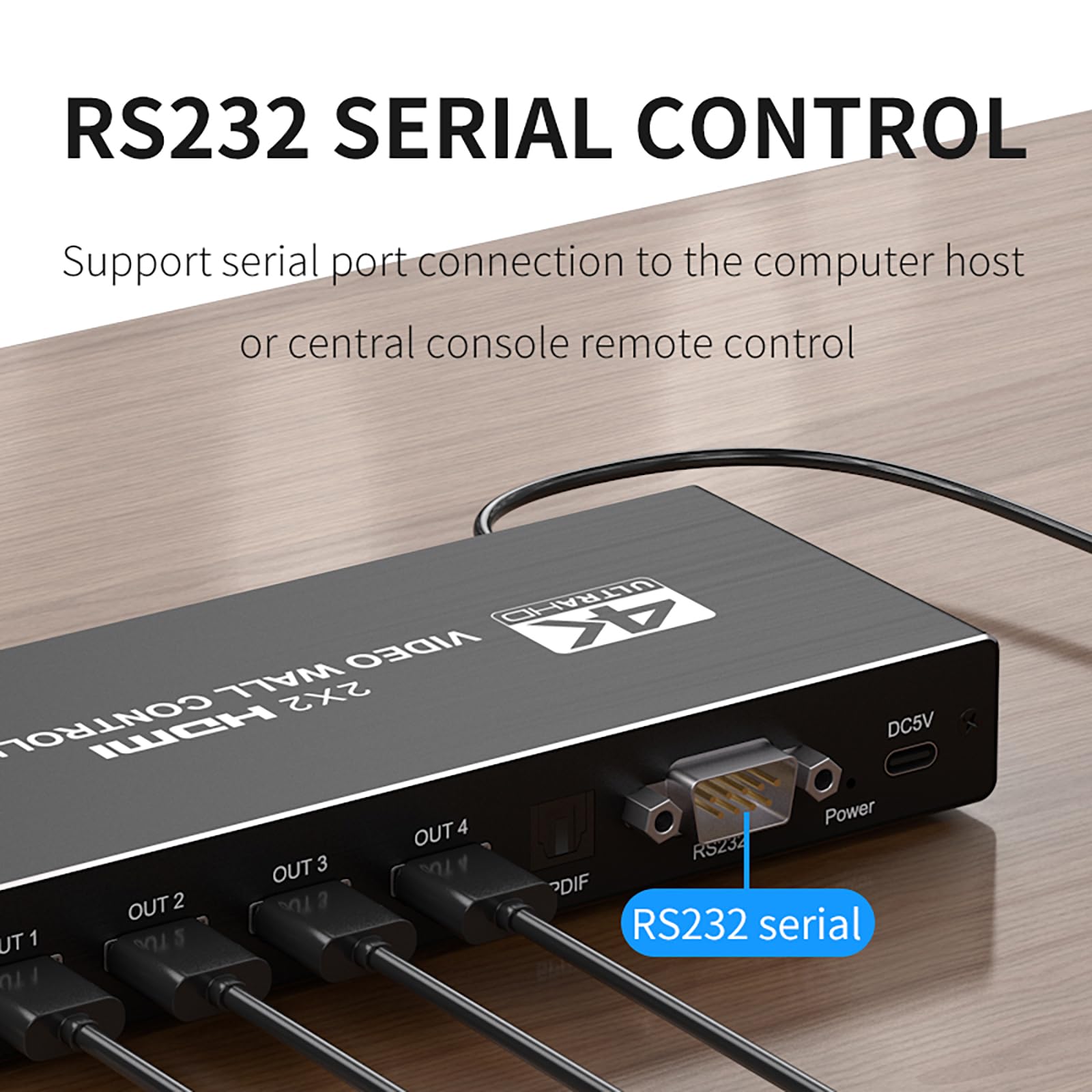 Video Wall Controller 2x2,HDMI 4K Video Wall Processor with RS232,180° Rotate Multiple TV Screens 1 Picture 8 Splicing Modes 1x1,2x2,1x2,1x3,1x4,2x1,3x1,4x1,4 TV Screens into 1 Wall Display