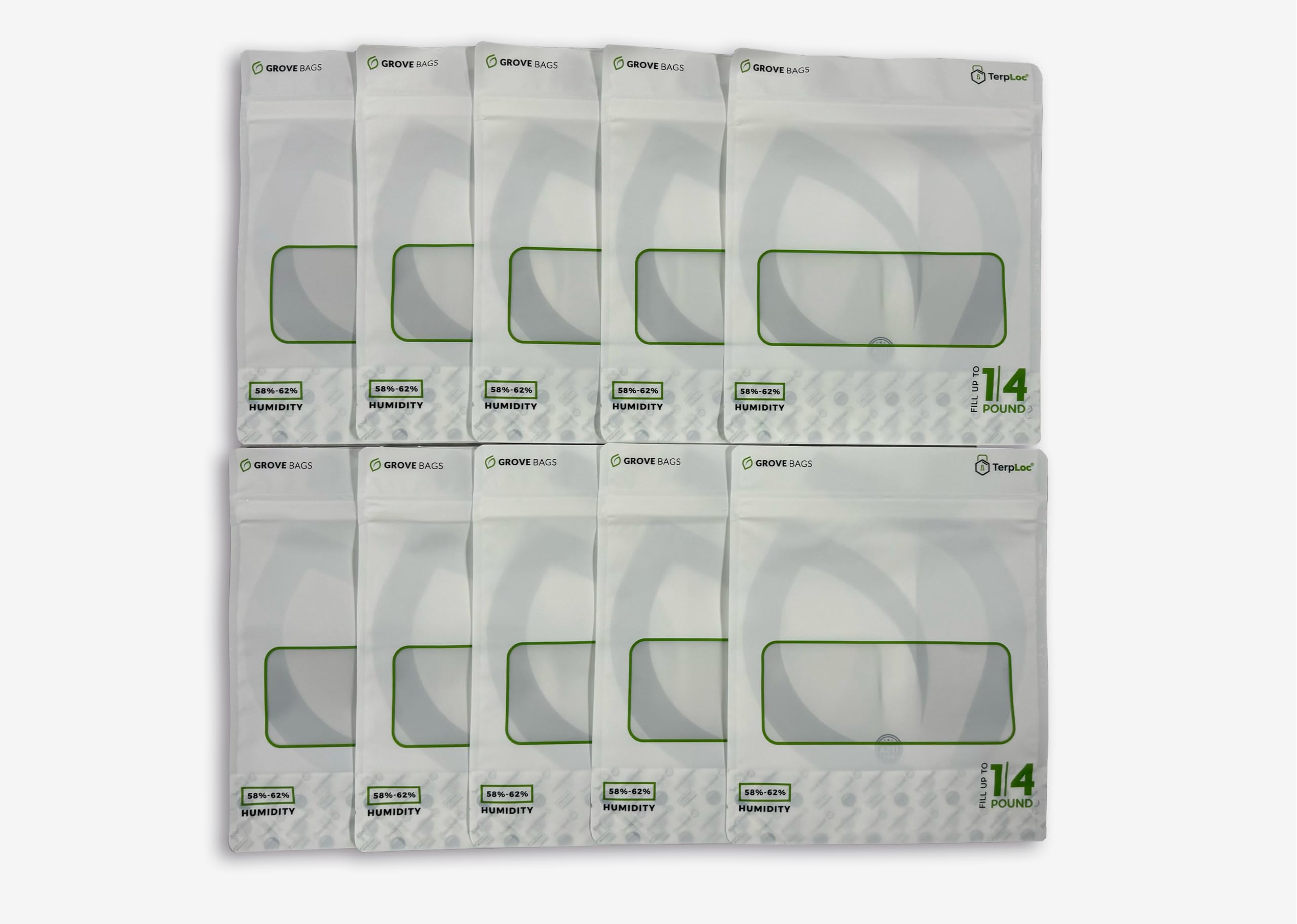 Official Grove Bags 1/4lb White Child Resistant Velvet Soft Touch 10-Pack - (10) 1/4lb White CR VST Terploc Pouches