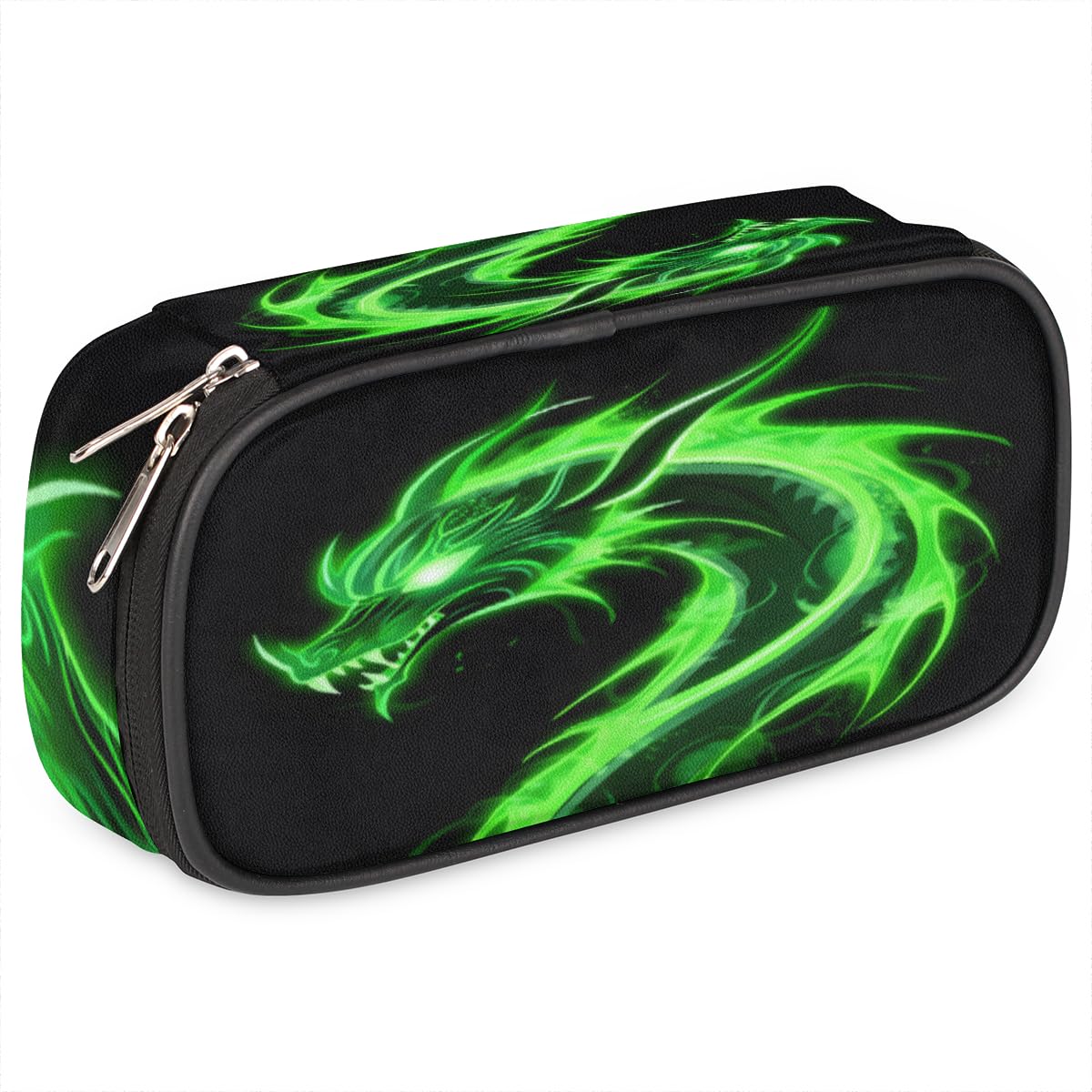 Pencil Case for Girls Boys Green Dragon Pencil Pouch Kids Teen Pencil Bags with Zipper PU Leather Pencil Organizer School Pencil Box Marker Case Organizer