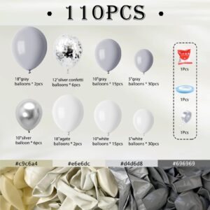 Silver White and Grey Balloon Arch Kit - 110Pcs Metallic Silver Latex Balloons Garland with Silver Confetti Balloons - Ideal for Wedding Bridal Shower Engagement Birthday Party Decorations Supplies