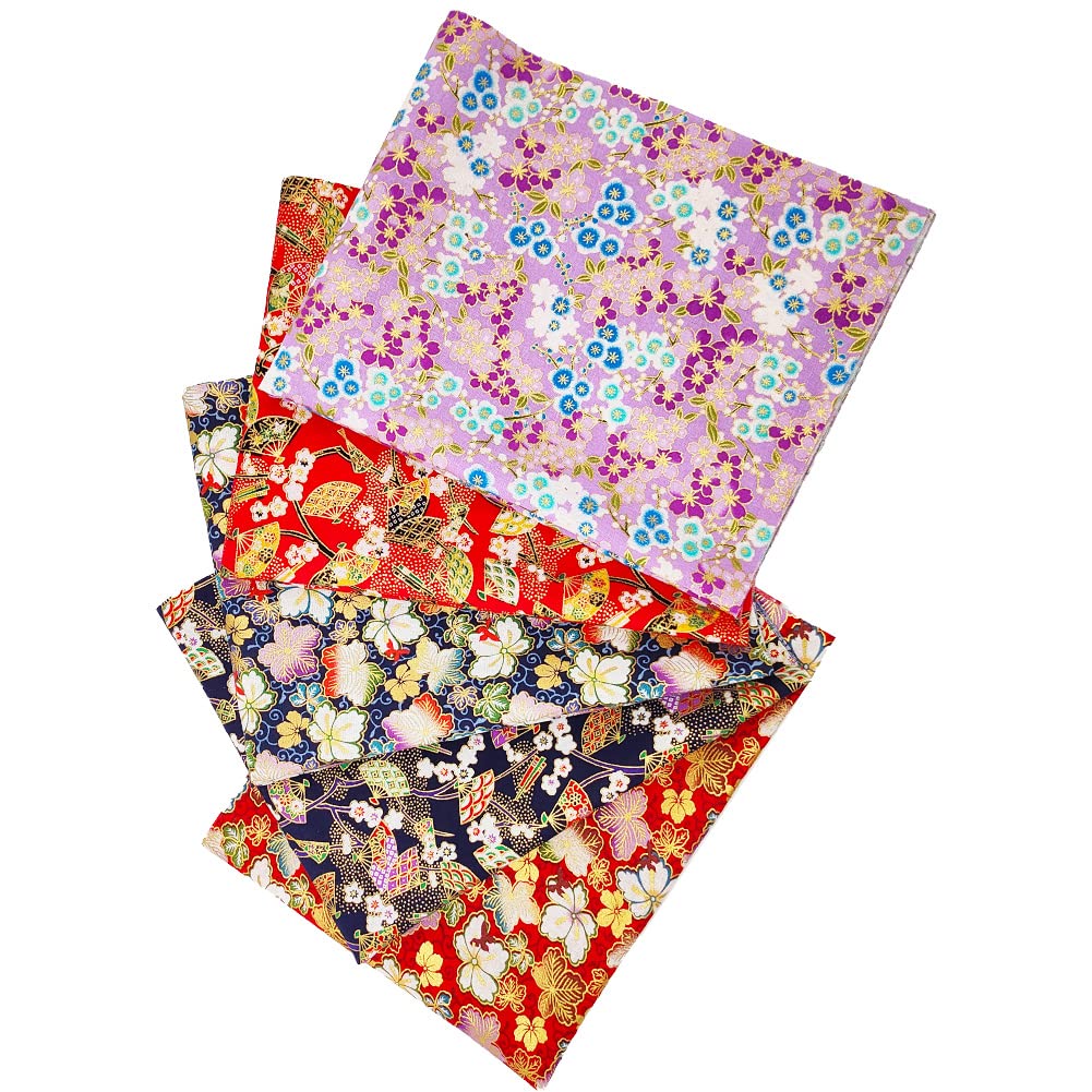 Cartisanat Fat Quarters Fabric Bundles, 5 Pcs 100% Cotton 19.7x15.7 in/ 50x40 cm Precut Quilting Squares for Patchwork Sewing Crafting, No Repeat Gold Stamp Flower Pattern