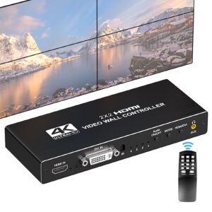 video wall controller 2x2,hdmi 4k video wall processor with rs232,180° rotate multiple tv screens 1 picture 8 splicing modes 1x1,2x2,1x2,1x3,1x4,2x1,3x1,4x1,4 tv screens into 1 wall display