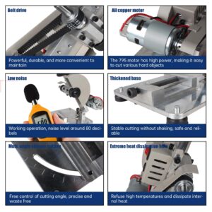 RATTMMOTOR Q08-3 Multipurpose Portable Small Hobby Table Saw Cutting Machine 110V-220V, 0-45° Angle Adjustable, 795 Motor Dual Shaft for Wood, Plastic, Aluminium, Stainless Steel (Standard Set)