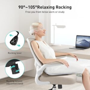 Hbada Office Chair Ergonomic Desk Chair, Office Desk Chairs with PU Silent Wheels, Breathable Mesh Computer Chair with Adjustable Lumbar Support, Flip-up Armrests, Tilt Function, Grey