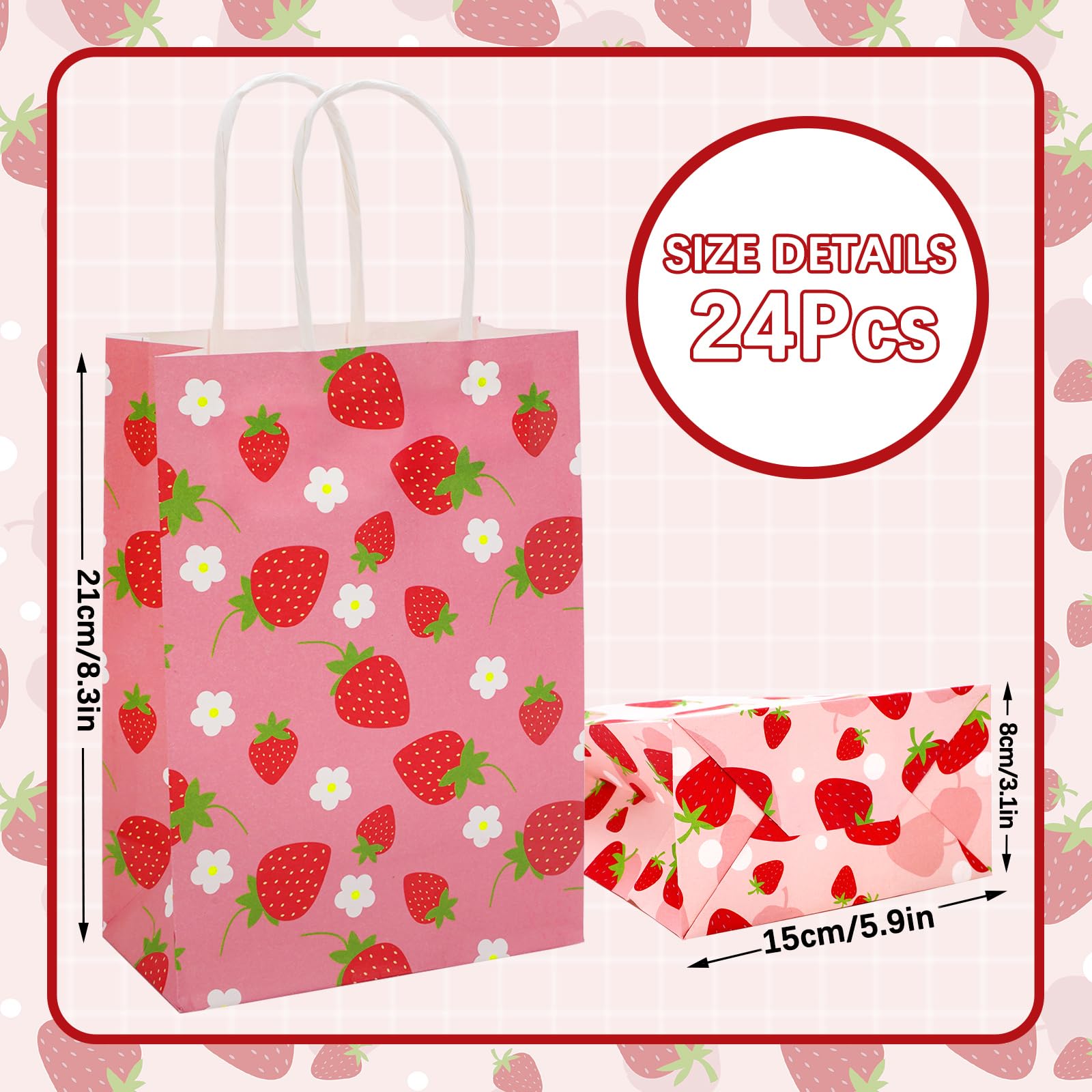 Generic AnyDesign 24Pcs Strawberry Paper Gift Bags with Handles Red Pink Strawberry Party Favor Bags Cute Goodie Candy Treat Bag for Berry Sweet Baby Shower Birthday Wedding Party Supplies