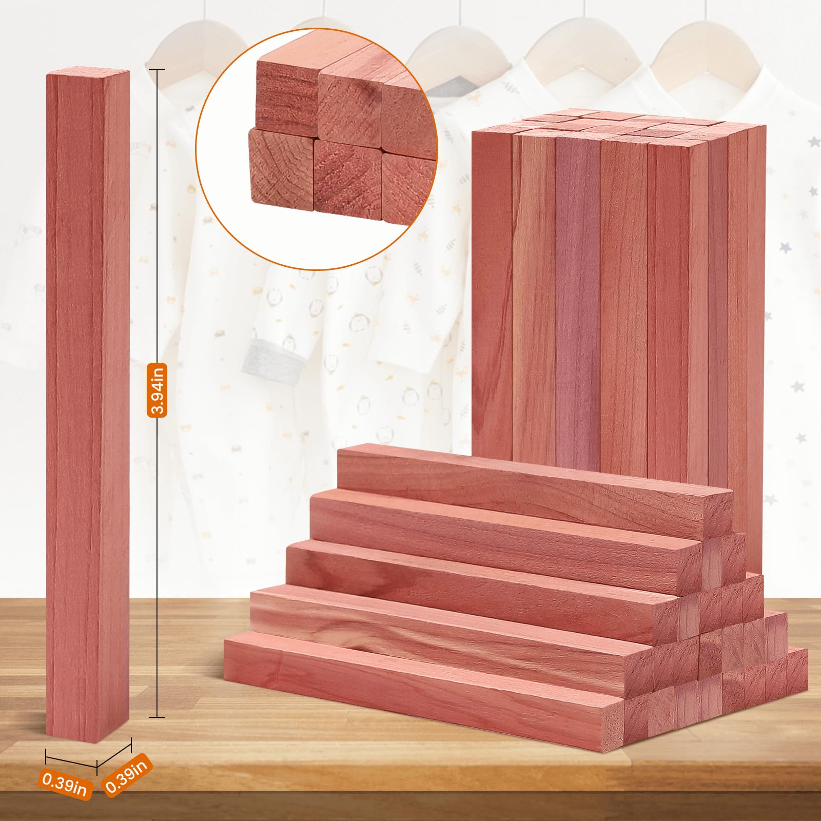 Homode Cedar Blocks for Clothes Storage, 50Pcs Cedar Sticks, Aromatic Red Cedar Wood Chips, Cedar Planks for Closets, Drawers, Wardrobe