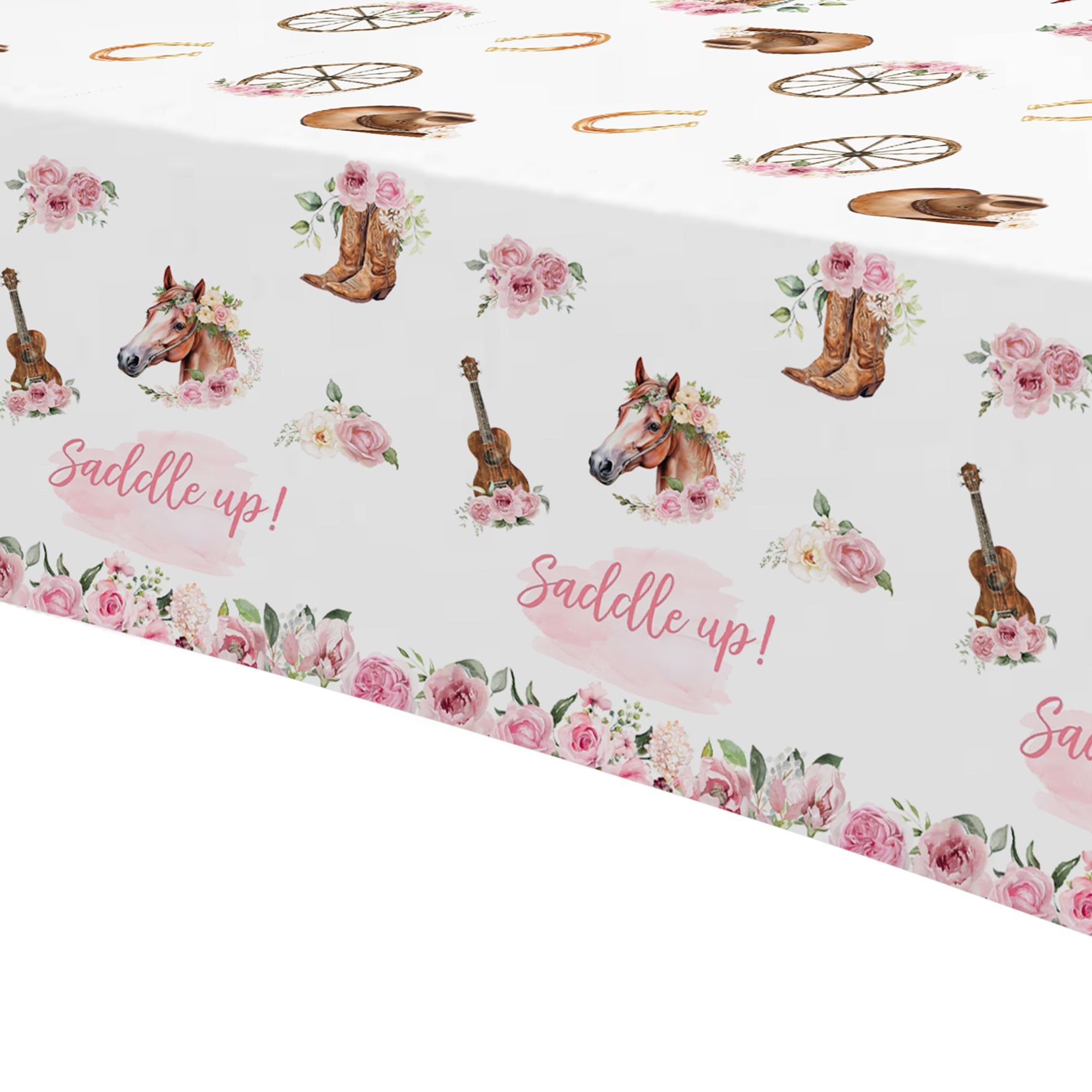 HIPVVILD Cowgirl Party Decorations Tablecloth - Horse Saddle Up Western Party Supplies Tablecover, Disposable Wild West Cowgirl Birthday Baby Shower Decorations Table Cloth - 3 Pack (54in x 108in)