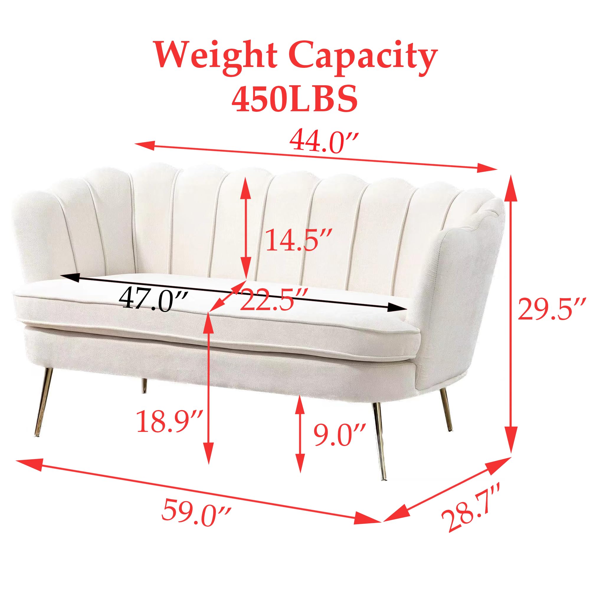 DWOYFO 59” Small Modern Chenille Loveseat Sofa, 2-Seater Sofa with Gold Metal Legs, Small Couch with Flower Shaped Back for Living Room Bedroom Office (Beige & Chenille)