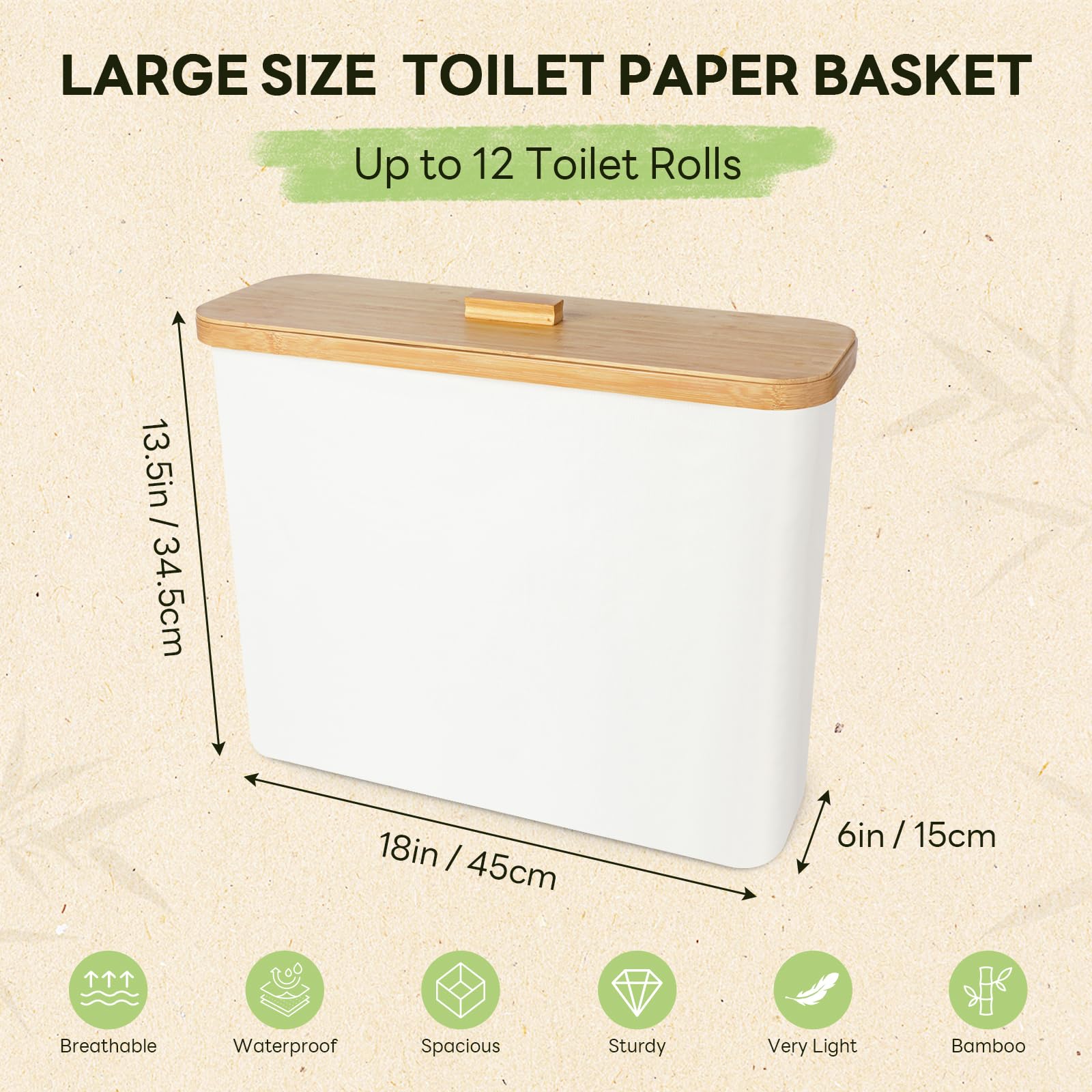 Toilet Paper Storage Basket, Toilet Paper Organizert for Bathroom Storage, Bamboo Basket Bin for Toilet Tank, Toilet Paper Holder Dispenser, 13 Rolls Compatible, Bathroom Accessories Holde