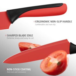 hecef 13 Pieces Kitchen Knife Set with Built-in Sharpening Wooden Block, High Carbon Stainless Steel Knife Block Set with Steak Knives, Kitchen Scissors, Red