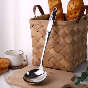 HANSGO Stainless Steel Soup Ladle, Cooking Spoon Large Capacity Spoon with Hole for Hanging for Home Kitchen, 13.8 Inches