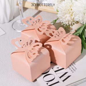 VGOODALL 50PCS Small Favor Boxes Pink, 3D Butterfly Candy Boxes Pink Baby Shower Favor Boxes for Wedding Birthday Party Gift Treat Box