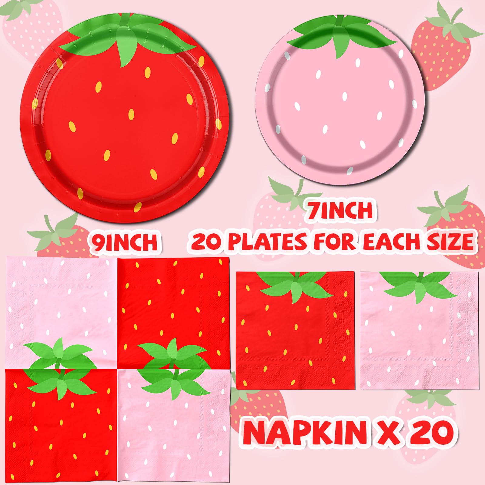 Dydamud Strawberry Party Tableware Set, Strawberry Plates Napkins, Summer Fruit Party Decoration for Kids, Baby Shower Strawberry First Birthday Party Supplies