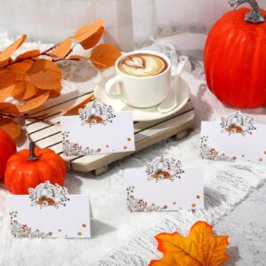 Whaline 100Pcs Fall Place Cards 3.5 x 2 Inch Pumpkin Leaves Tented Cards Autumn Seating Cards for Thanksgiving Party Table Setting Supplies