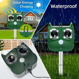 Ultrasonic Deer Repellent Devices 2024 Newest Solar Animal Repeller for Cat Dog Deer Raccoon Coyote Skunk, Waterproof Cat Deterrent Outdoor with Explosive Flashing Light, 2 Pack